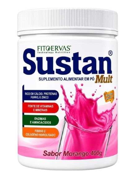 Sustan Mult 6 — Multivitamínico em Pó Sabor Morango — 400g